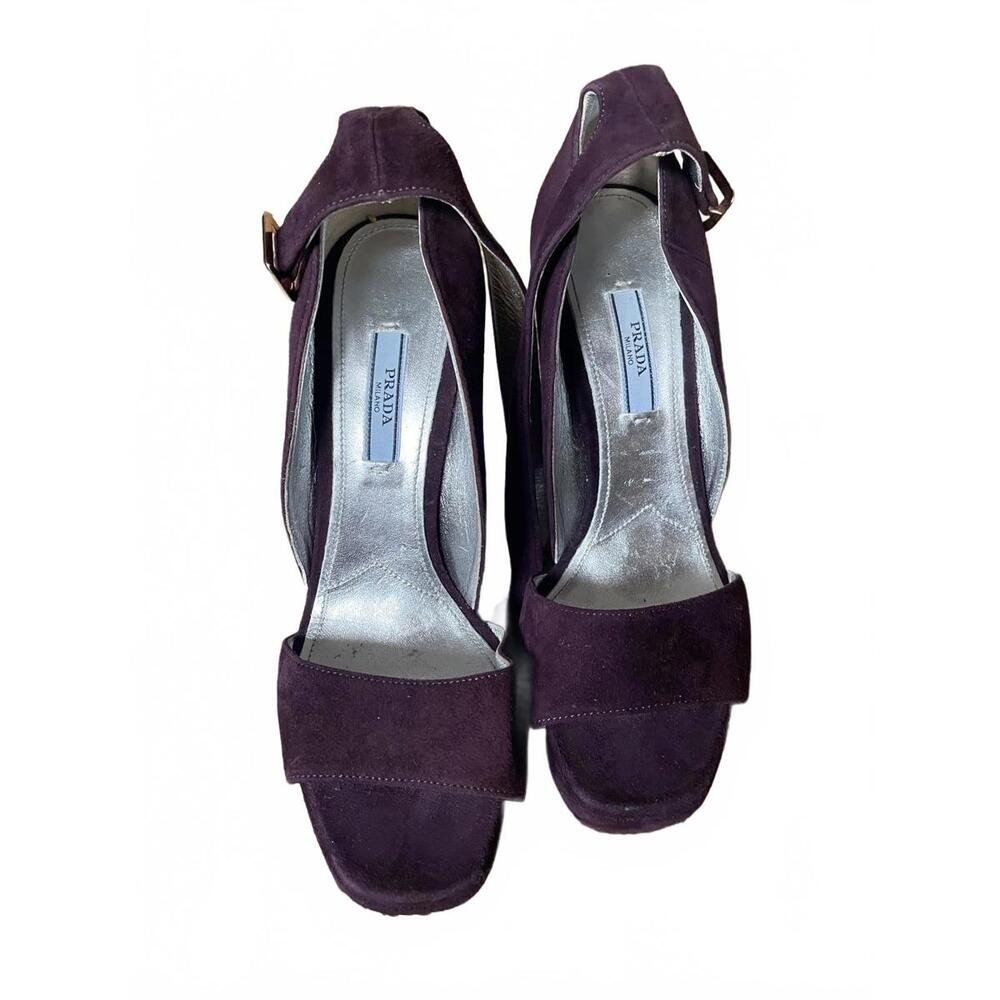 Prada Dark Purple Suede Heels - Chic Platform Design